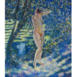 FRENCH SCHOOL (20TH CENTURY) Nude standing on a river bank, pastel, unsigned, 43cm x 34cm.