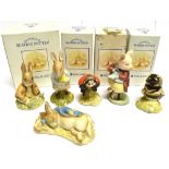 SIX ROYAL ALBERT BEATRIX POTTER FIGURES: 'Peter with Daffodils', 'Babbity Bumble', 'Mother
