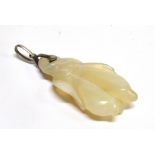 A CARVED OPAL PENDANT of a Chinese figure, the white opal pendant drilled with silver fitting and