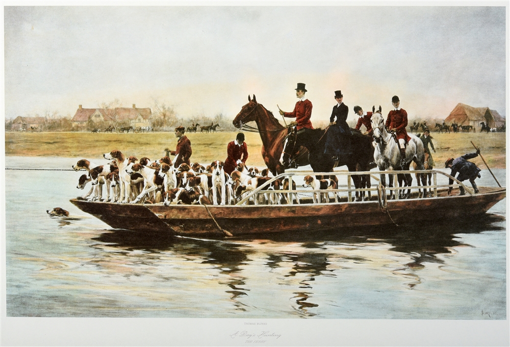 AFTER THOMAS BLINKS A Day's Hunting, The Ferry, colour print, 39 x 54cm