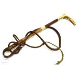 A GENT'S HUNTING WHIP with antler grip, twin plated collar, one with initials and date 'J.R.E 1938',