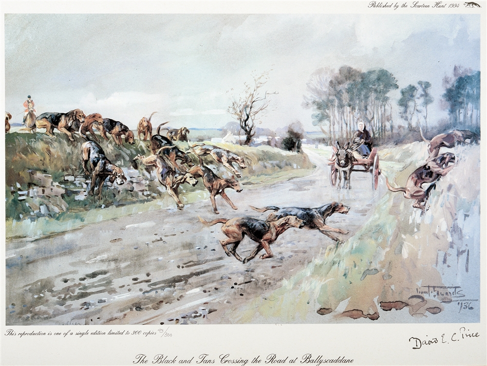 AFTER LIONEL EDWARDS 'The Black and Tans Crossing the Road at Ballyscaddane', limited edition colour