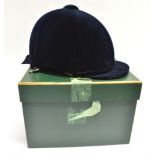 A NAVY PATEY PROTECTOR RIDING HAT size 57cm, with box