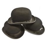 THREE BLACK BOWLER HATS two by 'Lock & Co', size 6 1/2' and 6' and one by 'Christys', size 6 1/4' (
