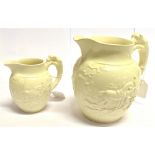 A WEDGWOOD 'DYE KEN JOHN PEEL' WHITE GLAZED CERAMIC PITCHER 18cm high; together with a smaller