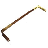 A GENT'S RIDING CROP with antler grip, plated collar and leather shaft