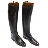 A PAIR OF LADIES BLACK LEATHER HUNTING BOOTS complete with trees, approx size 3