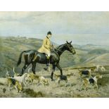 AFTER A.G. HAIGH Sir Dennis Boles with his Hounds, colour print, the hounds names, 36 x 45cm