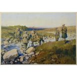 AFTER LIONEL EDWARDS Scottish Stag Hunting Scene, 18 X 27cm, together with A JOHN LEECH cartoon 'The