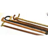 SIX ASSORTED WALKING STICKS including two with antler grip (6)