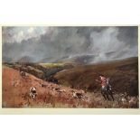 AFTER LIONEL EDWARDS The Devon and Somerset Staghounds, hunting on the moor, colour print, signed in