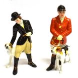 A ROYAL CROWN DERBY FIGURE OF A STANDING HUNTSMAN a hound at his side; and another of a lady in hunt