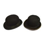 A BLACK BOWLER HAT BY Lincoln Bennett & Co, size 6 1/4 and another by Christys London, size 6 1/4 (