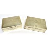 TWO SILVER CIGARETTE BOXES with engraved crest to lid for the Royal Engineers dated 11th November