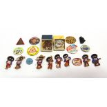 TWENTY ASSORTED BADGES including eight enamel Robertson's golly badges (one lacking pin); an