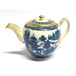 A LATE 18TH CENTURY CAUGHLEY PORCELAIN TEAPOT decorated in the 'Pagoda' pattern, with gilt