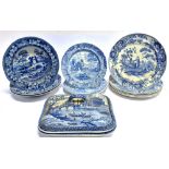 A GROUP OF SPODE TRANSFER PRINTED WARES four 'Castle' pattern plates 21cm diameter; two