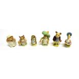 SIX BESWICK BEATRIX POTTER FIGURES all with gold backstamps: 'Mr. Tittlemouse', 'Miss Moppet', '