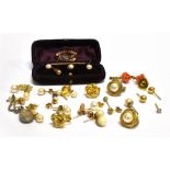 A QUANTITY OF ASSORTED EARRINGS to include some pearl studs, a pair of 9 carat gold bead studs, a