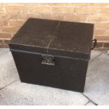 A VICTORIAN MILNERS PATENT FIREPROOF METAL PLATE BOX with carrying handles to each end stamped '