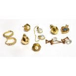 A QUANTITY OF FIVE 9 CARAT GOLD ASSORTED EARRINGS comprising studs and drops, together with a 9