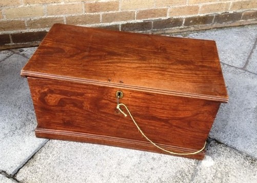 AN ELM BLANKET BOX the lid with moulded front edge, 75cm wide 41cm deep 35cm high