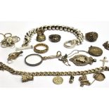 A SMALL QUANTITY OF SILVER/WHITE METAL JEWELLERY to include a silver charm bracelet, and a heavy