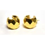 A PAIR OF 18 CARAT GOLD FACETED PLAIN POLISHED HOOP EARRINGS of hollow construction, 2cm diameter,
