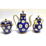A CONTINENTAL COFFEE POT AND COVER matching lidded milk jug and sugar basin with cover, each with