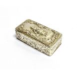 A LATE VICTORIAN SMALL SILVER SNUFF BOX the small silver box with hinge lid, embossed decoration