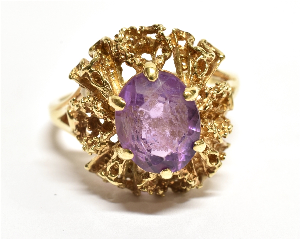 AN AMETHYST SINGLE STONE SET 9 CARAT GOLD DRESS RING the oval mixed cut amethyst approx. 10mm x 8mm, - Image 2 of 3