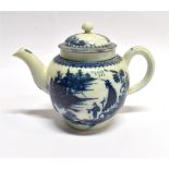 A LATE 18TH CENTURY CAUGHLEY PORCELAIN TEAPOT decorated in the 'Fisherman and Cormornant' pattern,