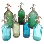 BREWERIANA - SEVEN ASSORTED SODA SYPHONS most of green-blue glass.