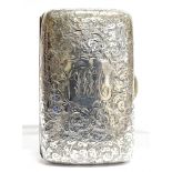 A SILVER CHAROOT CASE the small rectangular shaped case with gilt interior, all over scroll