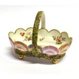 A SPODE FLORAL BASKET with scallop shell border, and floral painted decoration to the interior,