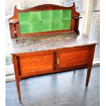 AN EDWARDIAN MARBLE TOP WASHSTAND with tiled splashback, 107cm wide 52cm deep 118cm high