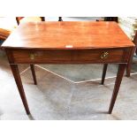 A 19TH CENTURY MAHOGANY SIDE TABLE the top with moulded edge and shaped front, single frieze