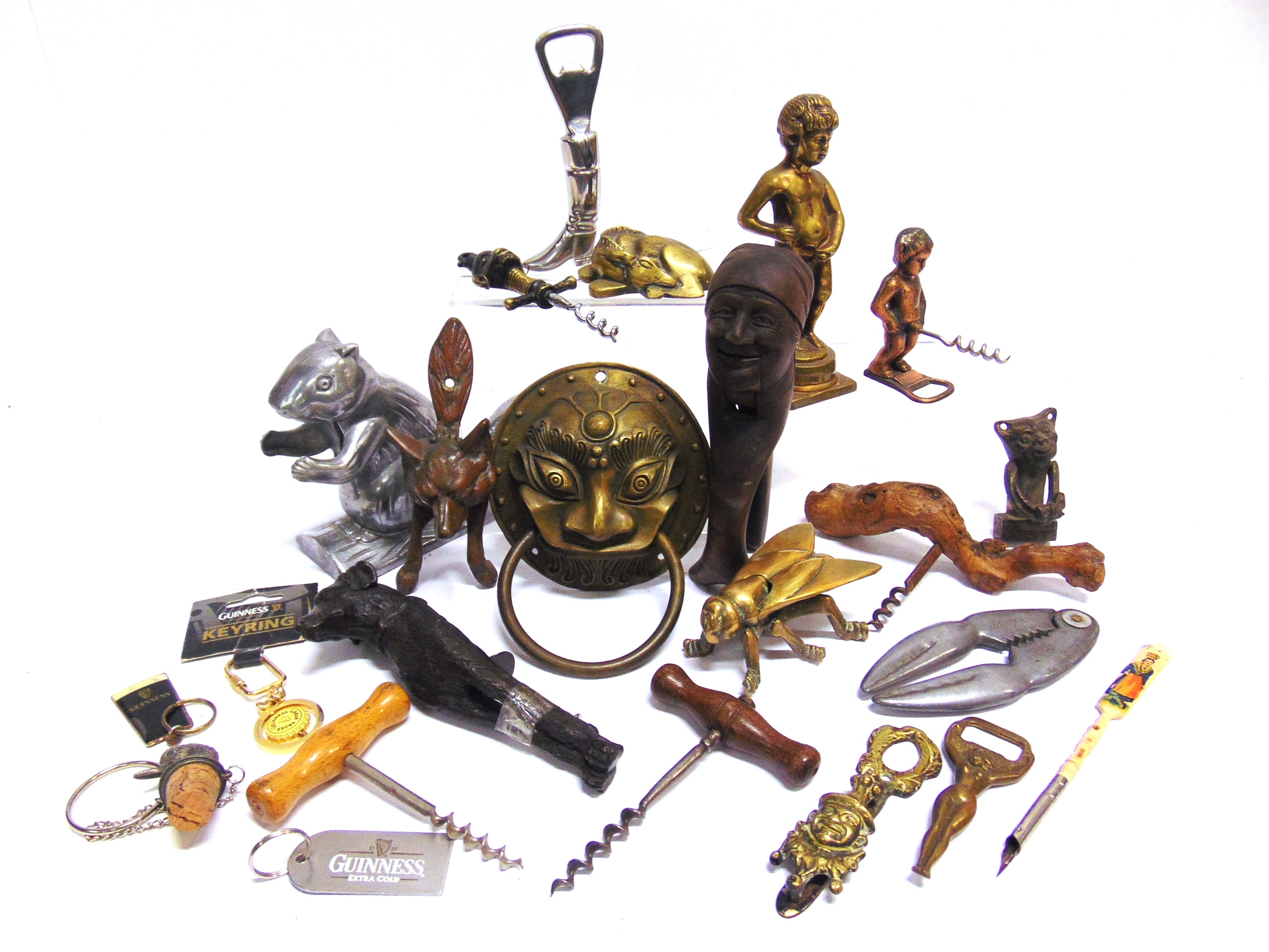 BREWERIANA - ASSORTED NOVELTY CORKSCREWS together with a quantity of other metalware, including