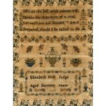 A 19TH CENTURY SAMPLER undated, with a four line verse ('Oft as the bell, with solemn toll,...'),
