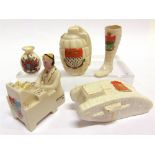 CRESTED CHINA - GREAT WAR & OTHER comprising a Carlton Radio Operator 'Listening In' (Exmouth);