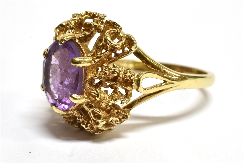 AN AMETHYST SINGLE STONE SET 9 CARAT GOLD DRESS RING the oval mixed cut amethyst approx. 10mm x 8mm, - Image 3 of 3