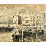 SAMUEL ALFRED HARDING (1868-1941) Fishing boats in a harbour Pencil and ink on paper signed in