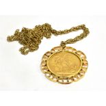 A VICTORIAN FULL SOVEREIGN PENDANT AND CHAIN the full sovereign dated 1894, 9 carat gold mount and