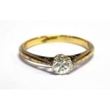A DIAMOND SOLITAIRE 18CT GOLD RING round brilliant cut diamond approx. 0.33 carat, claw set yellow