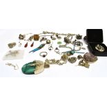 A SMALL QUANTITY OF SILVER JEWELLERY to include stone set pendants, rings, brooches, bracelets etc.