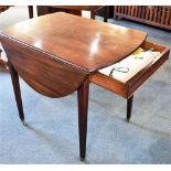 A 19TH CENTURY MAHOGANY PEMBROKE TABLE the oval top 79cm deep 55cm wide (105cm including both