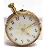 A 9 CARAT GOLD FOB WATCH the small fob watch with white enamel dial, Arabic numerals, case size