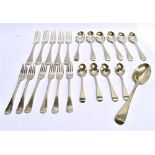 A VICTORIAN PART SET OF SILVER FLATWARE BY GEORGE ADAMS comprising six dessert forks, six dessert