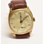 A 9 CARAT GOLD JW BENSON LONDON VINTAGE WRISTWATCH number 800552, hallmarked Birmingham, 1957, round