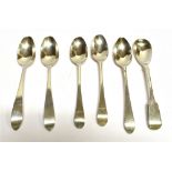 SIX ASSORTED IRISH SILVER TEASPOONS comprising Georgian and Victorian examples, various dates and